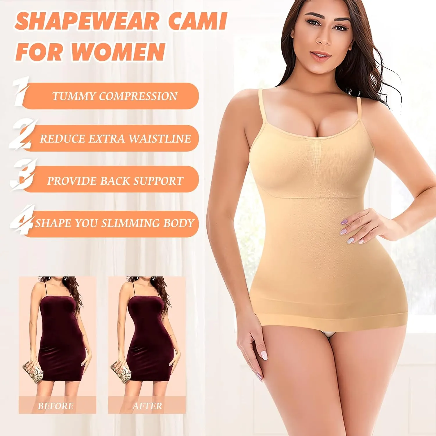 DERCA Women's Shapewear Cami Tummy Control Compression Tank Tops Adjustable Straps Body Shaper Camisoles