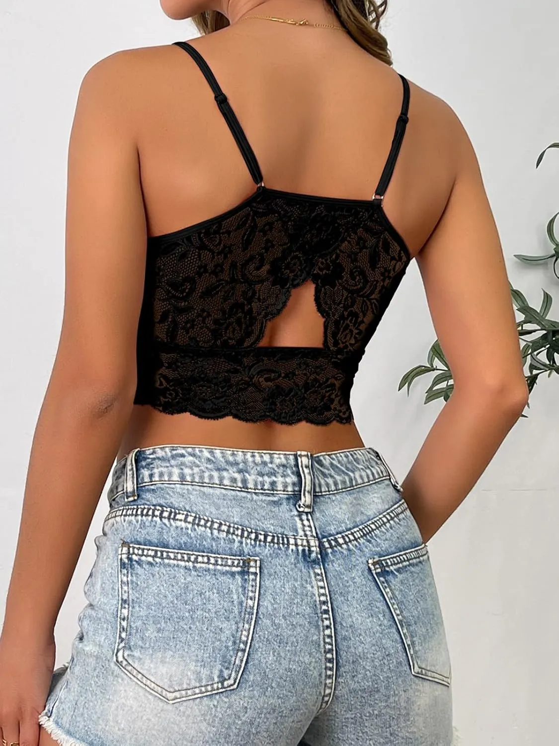 Donnalla 3 Pack Lace Bralettes Women Camisoles Racerback Adjustable Spaghetti Strap Unpadded Wireless Tube Slim Tank Crop Top