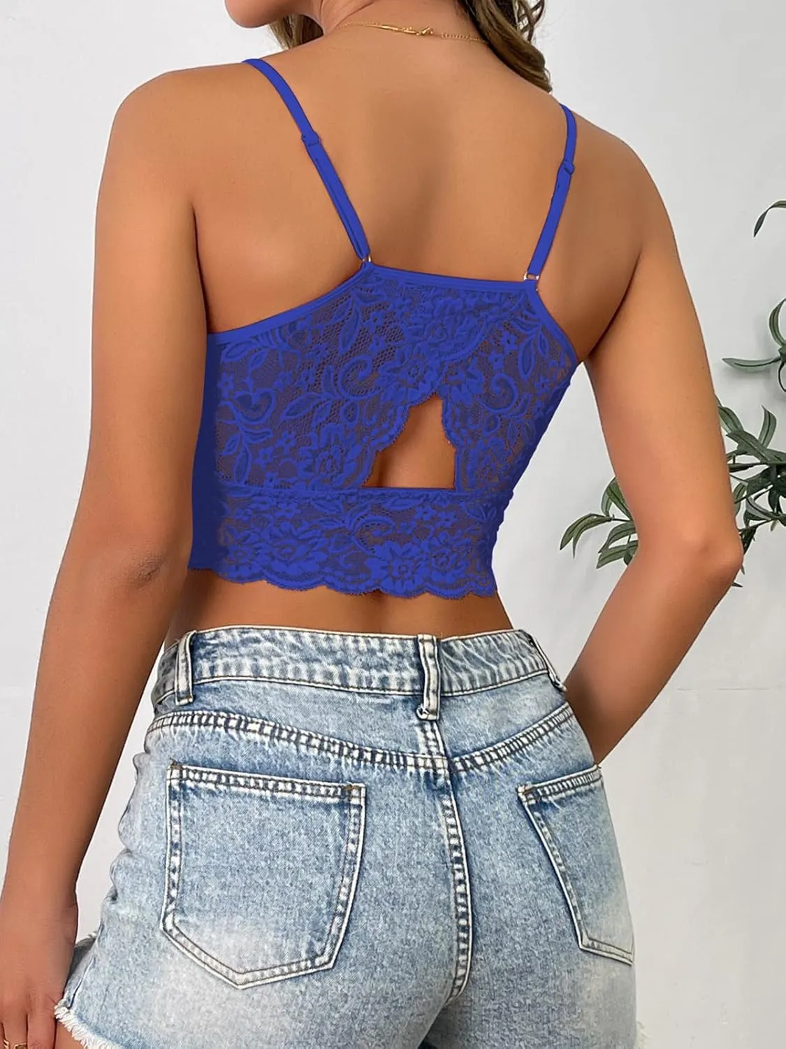 Donnalla 3 Pack Lace Bralettes Women Camisoles Racerback Adjustable Spaghetti Strap Unpadded Wireless Tube Slim Tank Crop Top