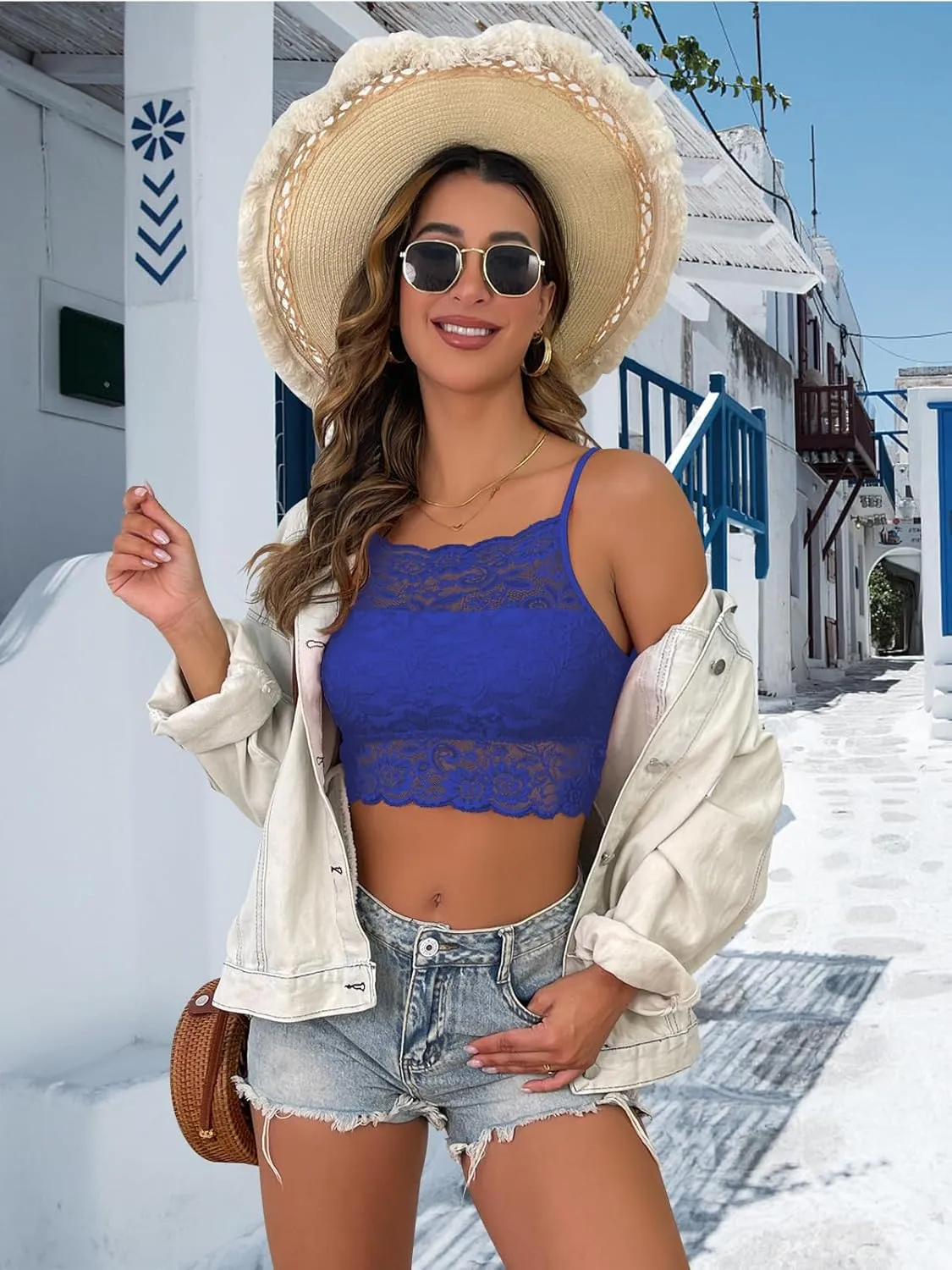 Donnalla 3 Pack Lace Bralettes Women Camisoles Racerback Adjustable Spaghetti Strap Unpadded Wireless Tube Slim Tank Crop Top