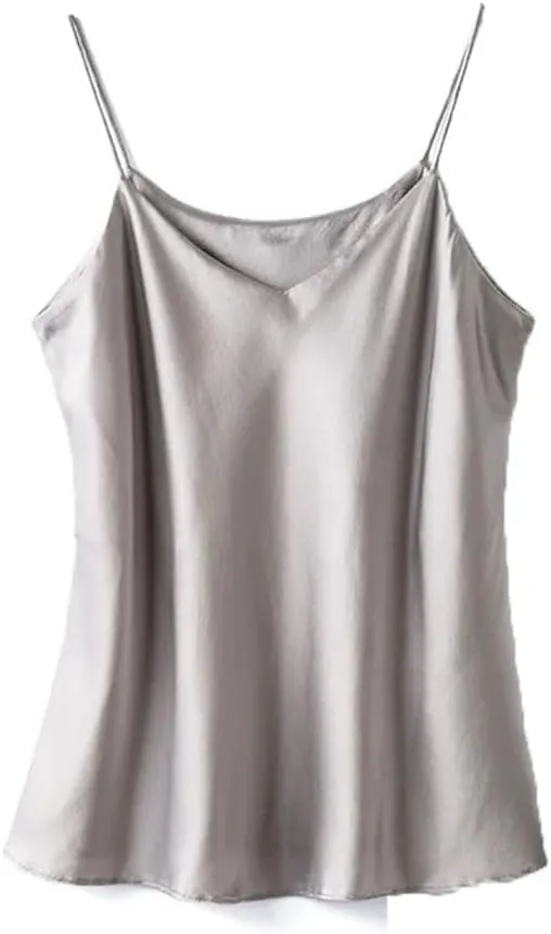 Double-Layer Silk Camisole for Women, Mulberry Silk Bandeau, Sexy V-Neck Tanks and Camis, Summer Vest,