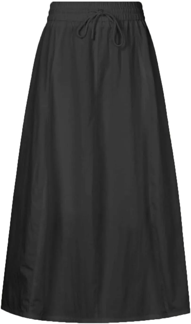 ebossy Women's Casual Long Cotton Skirt High Elastic Waist Side Slit A-line Maxi Skirts with Pockets