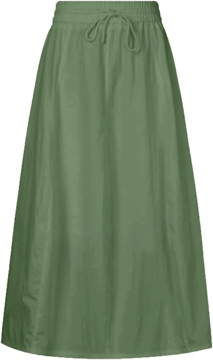 ebossy Women's Casual Long Cotton Skirt High Elastic Waist Side Slit A-line Maxi Skirts with Pockets
