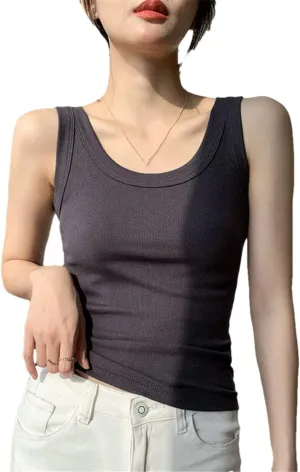 ERFMFKL Rib Knit Tank Top Women Off Shoulder Cropped Basic Shirt Casual Camisole