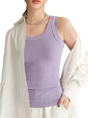ERFMFKL Rib Knit Tank Top Women Off Shoulder Cropped Basic Shirt Casual Camisole