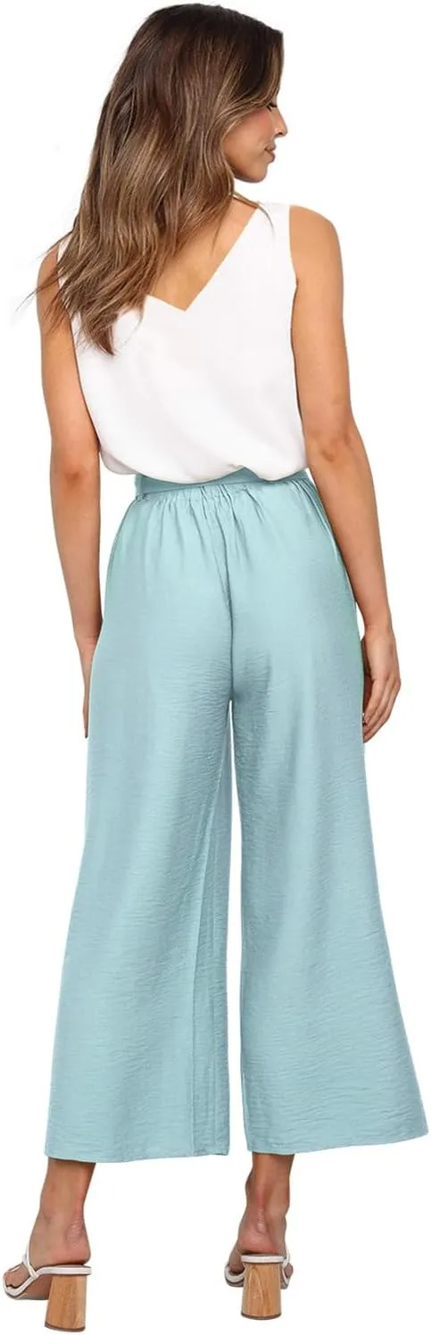 FANCYINN Womens 2 Piece Set V Neck Tank Wide Strap Tops High Waisted Cropped Paper Bag Pants with Belt