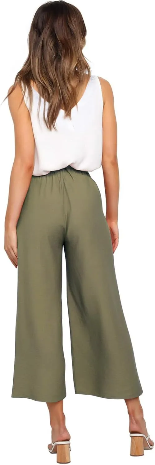 FANCYINN Womens 2 Piece Set V Neck Tank Wide Strap Tops High Waisted Cropped Paper Bag Pants with Belt