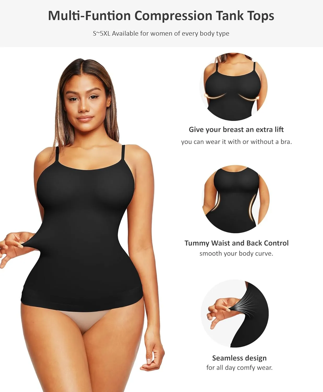FeelinGirl Shapewear Tank Tops for Women Tummy Control Camisoles Seamless Compression Cami Shaper Pack of 2