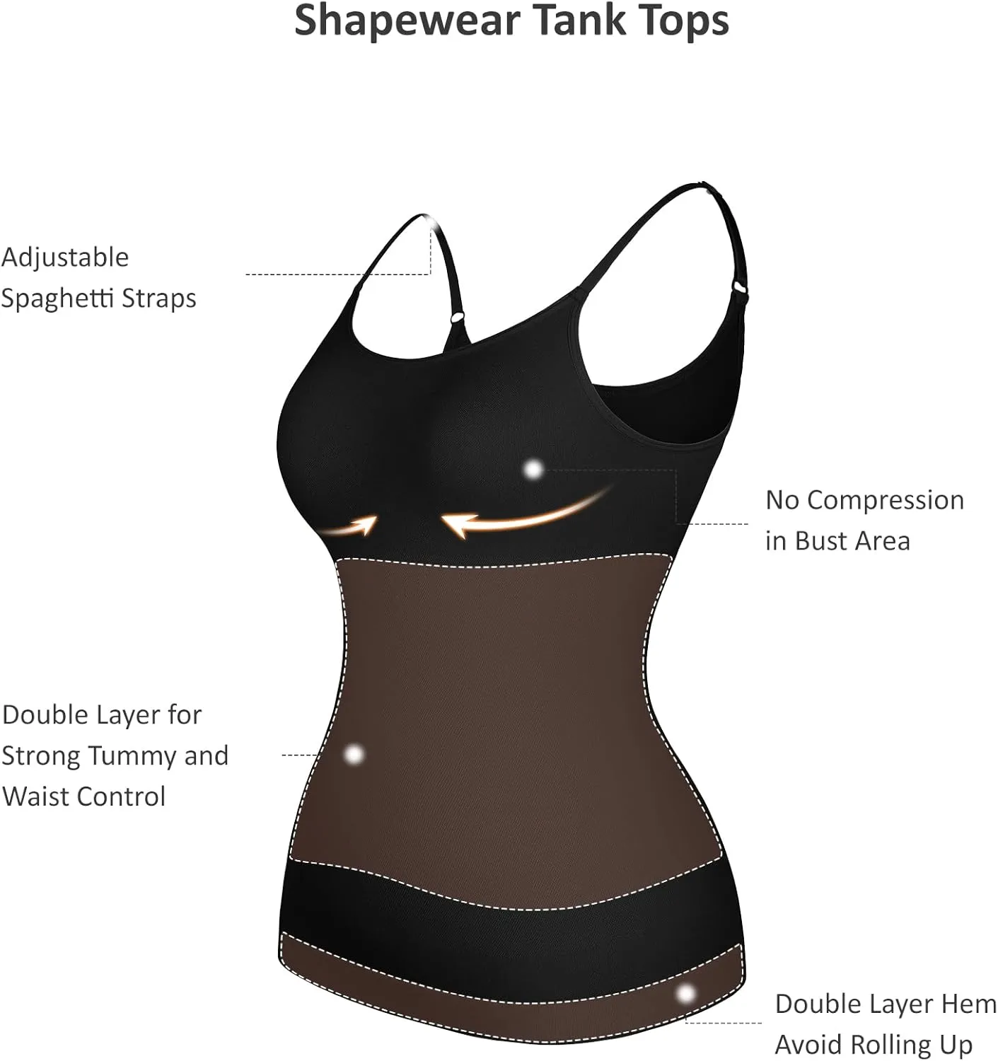 FeelinGirl Shapewear Tank Tops for Women Tummy Control Camisoles Seamless Compression Cami Shaper Pack of 2