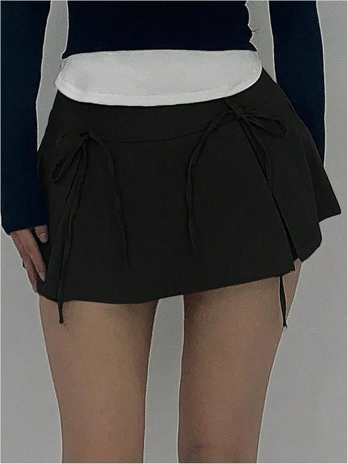 Floerns Women's Bow Pleated A Line Mini Skirt Flared Skirts with Built in Shorts