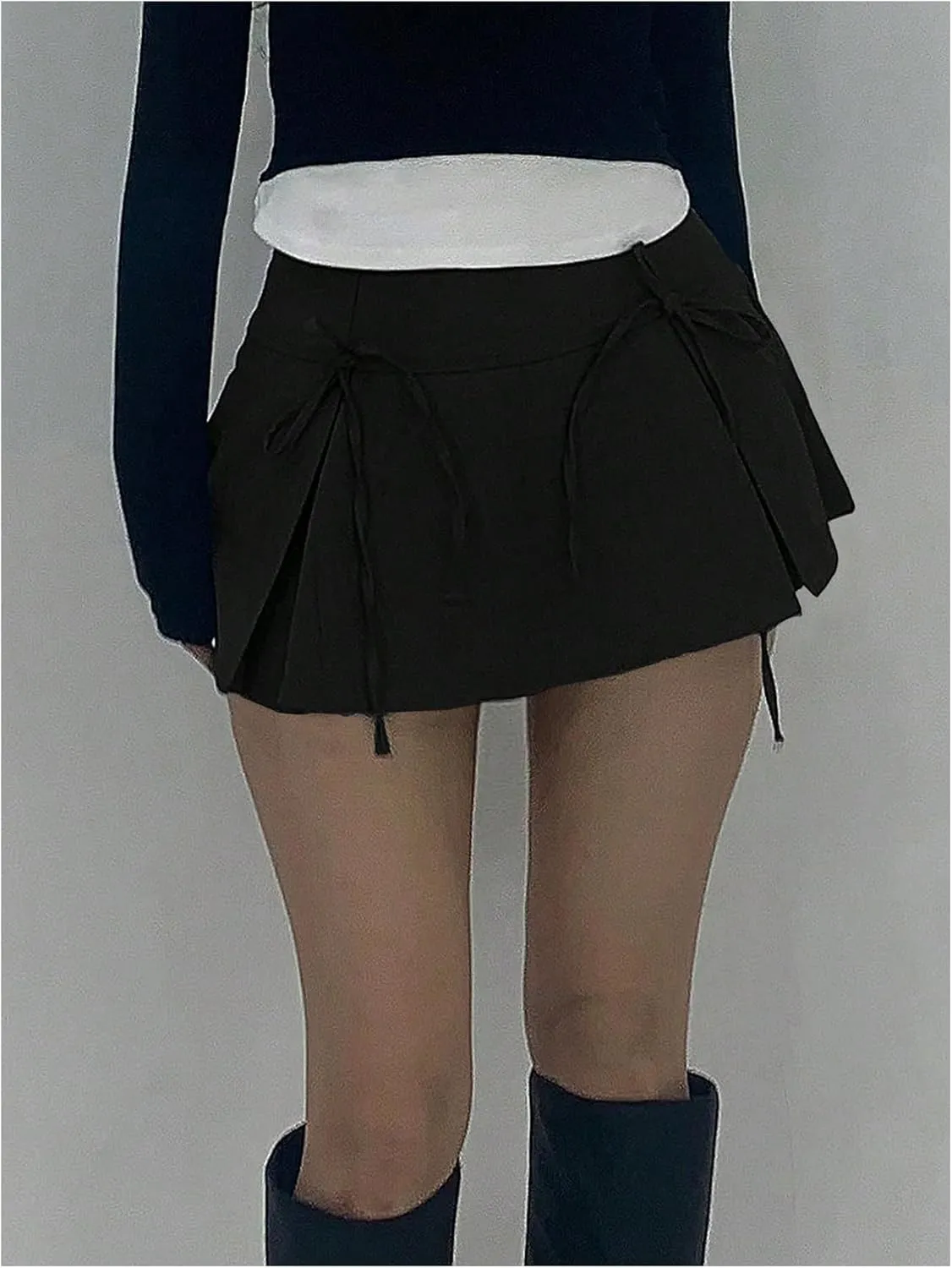 Floerns Women's Bow Pleated A Line Mini Skirt Flared Skirts with Built in Shorts