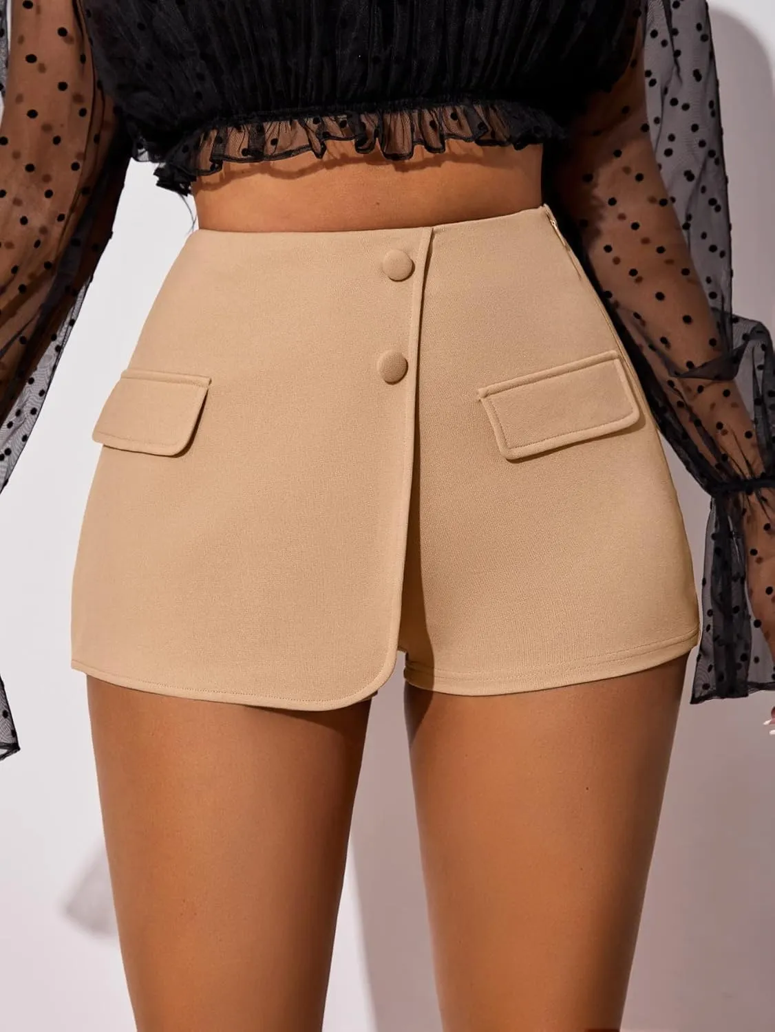 GORGLITTER Women's High Waist Button Front Mini Skort Skirt with Shorts