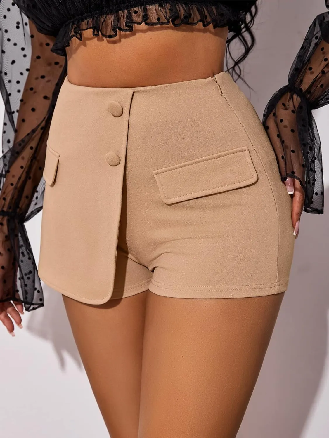 GORGLITTER Women's High Waist Button Front Mini Skort Skirt with Shorts