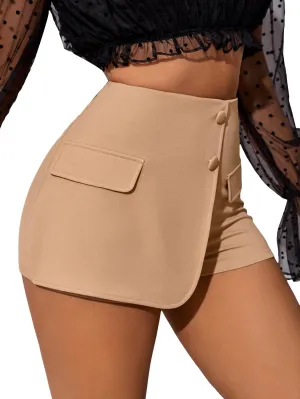 GORGLITTER Women's High Waist Button Front Mini Skort Skirt with Shorts
