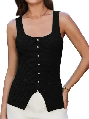 GRACE KARIN Women's 2025 Ribbed Tank Tops Knit Square Neck Sleeveless Sweater Waffle Summer Casual Basic Tanks S-2XL