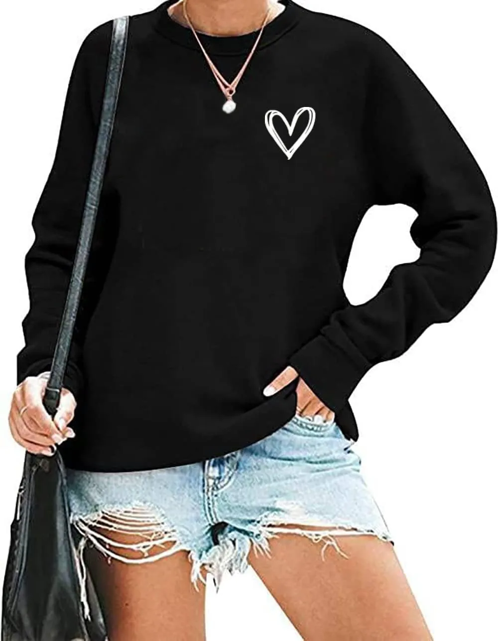 HAJIEXY Valentines Sweatshirt Womens Cute Love Heart Graphic Print Pullover Casual O Neck Long Sleeve Holiday Tops