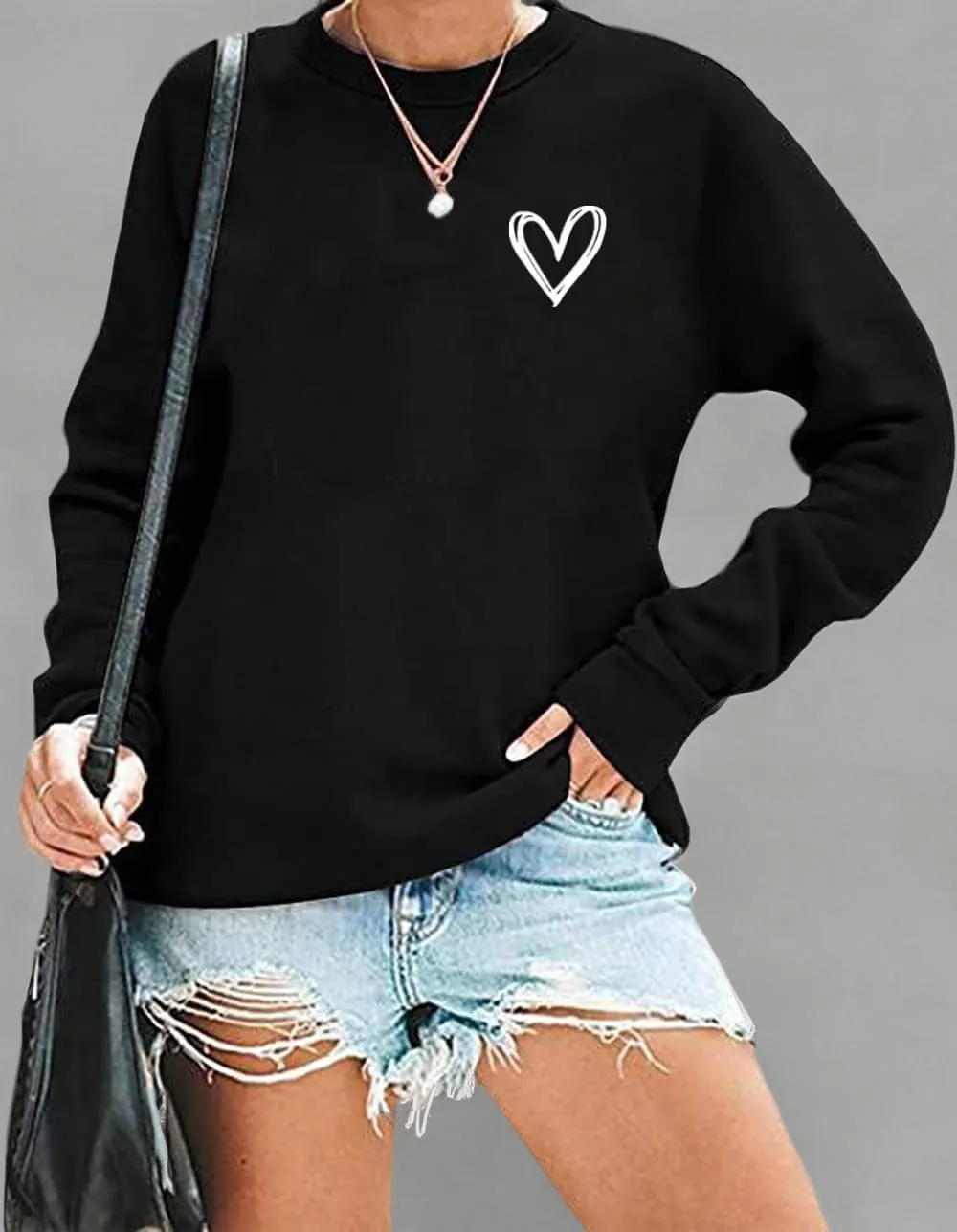 HAJIEXY Valentines Sweatshirt Womens Cute Love Heart Graphic Print Pullover Casual O Neck Long Sleeve Holiday Tops