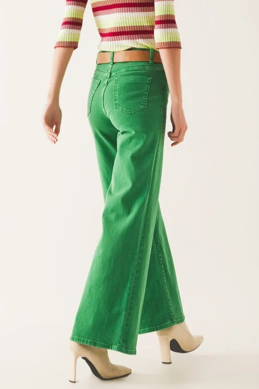 Iris High Rise Wide Leg Denim- Green