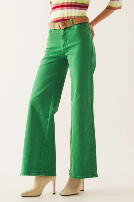 Iris High Rise Wide Leg Denim- Green