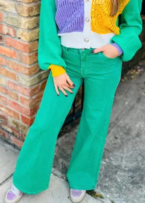 Iris High Rise Wide Leg Denim- Green