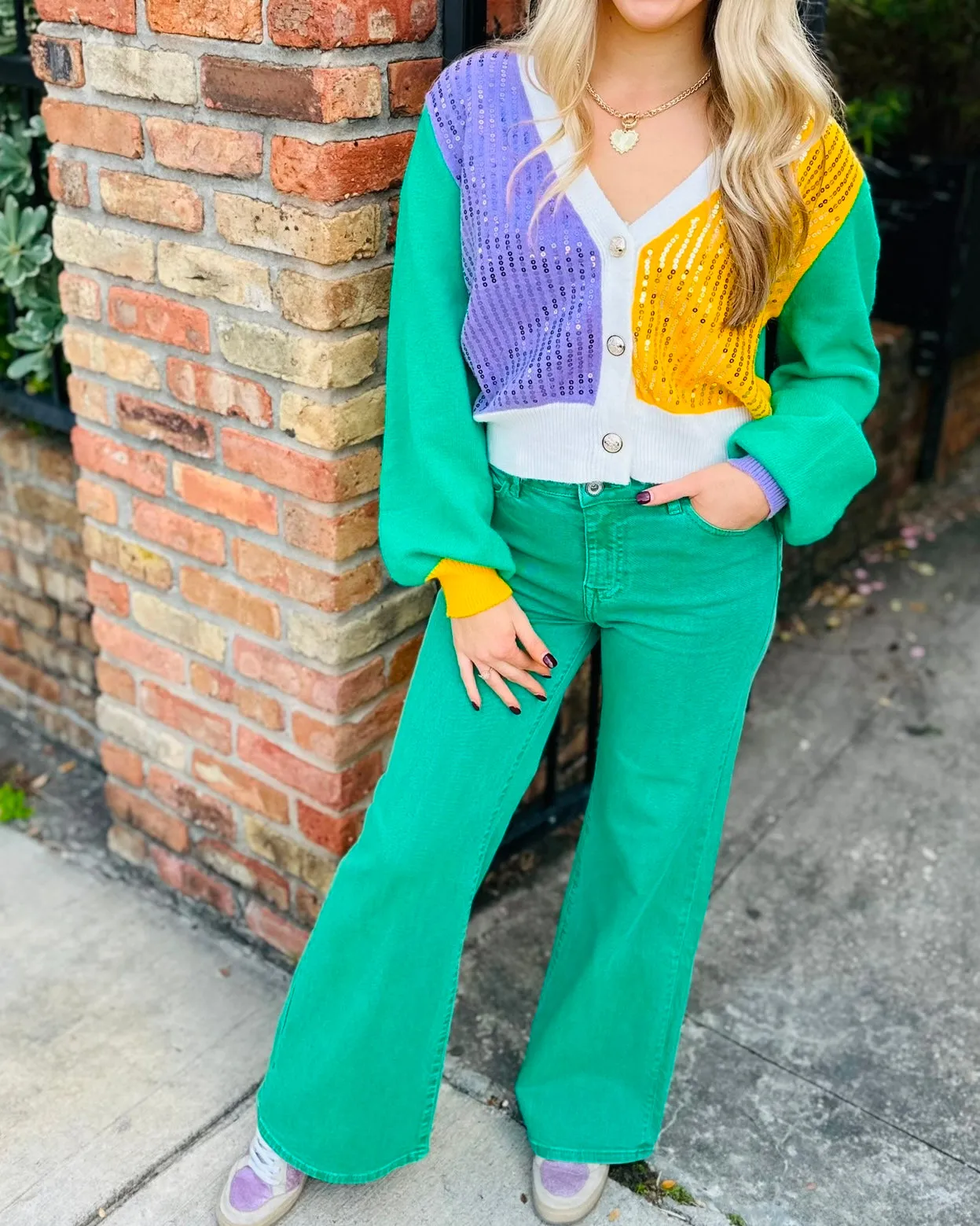 Iris High Rise Wide Leg Denim- Green