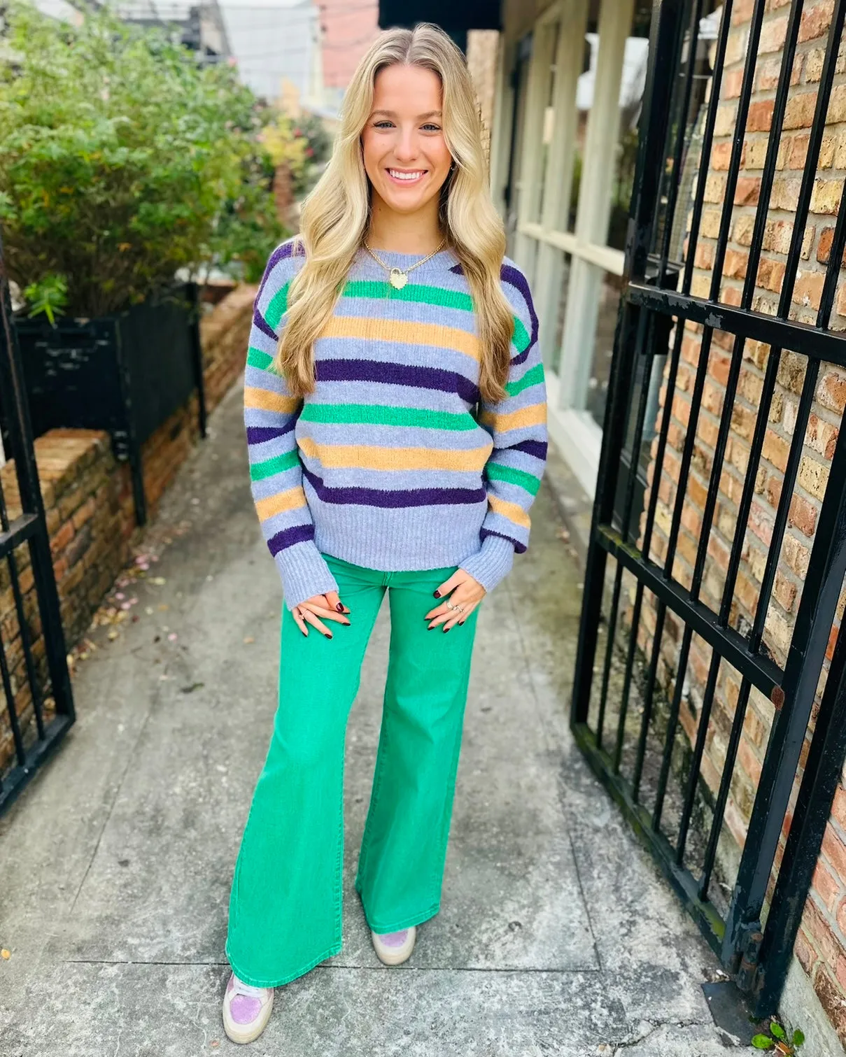 Iris High Rise Wide Leg Denim- Green