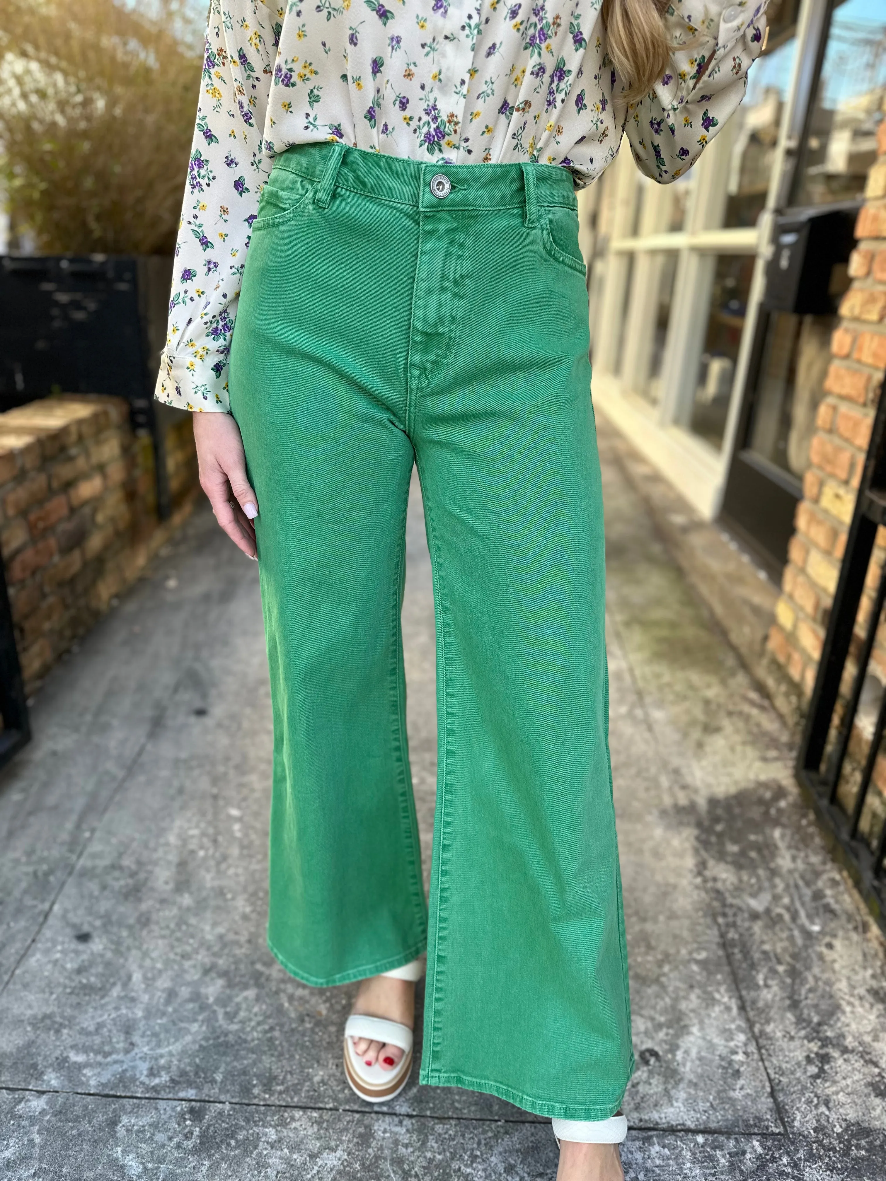 Iris High Rise Wide Leg Denim- Green