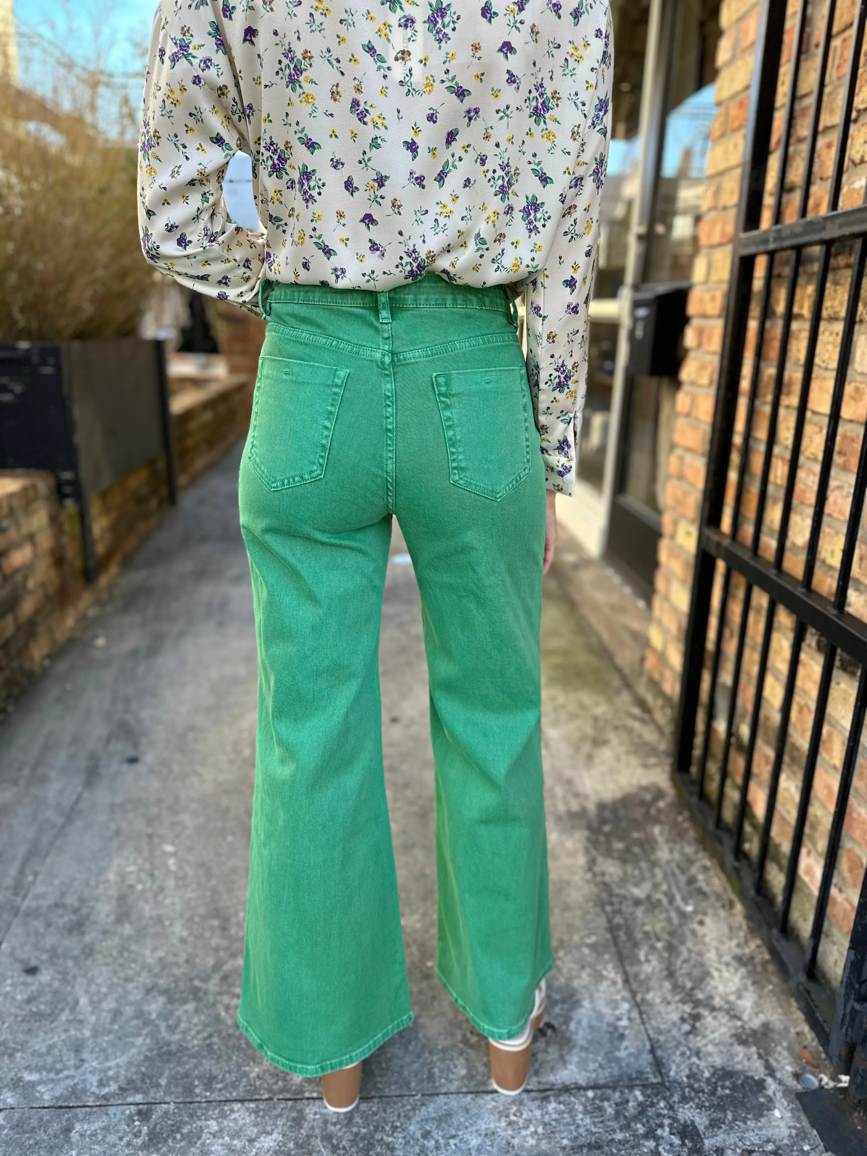 Iris High Rise Wide Leg Denim- Green