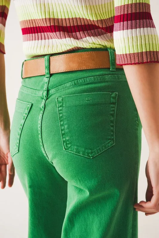 Iris High Rise Wide Leg Denim- Green