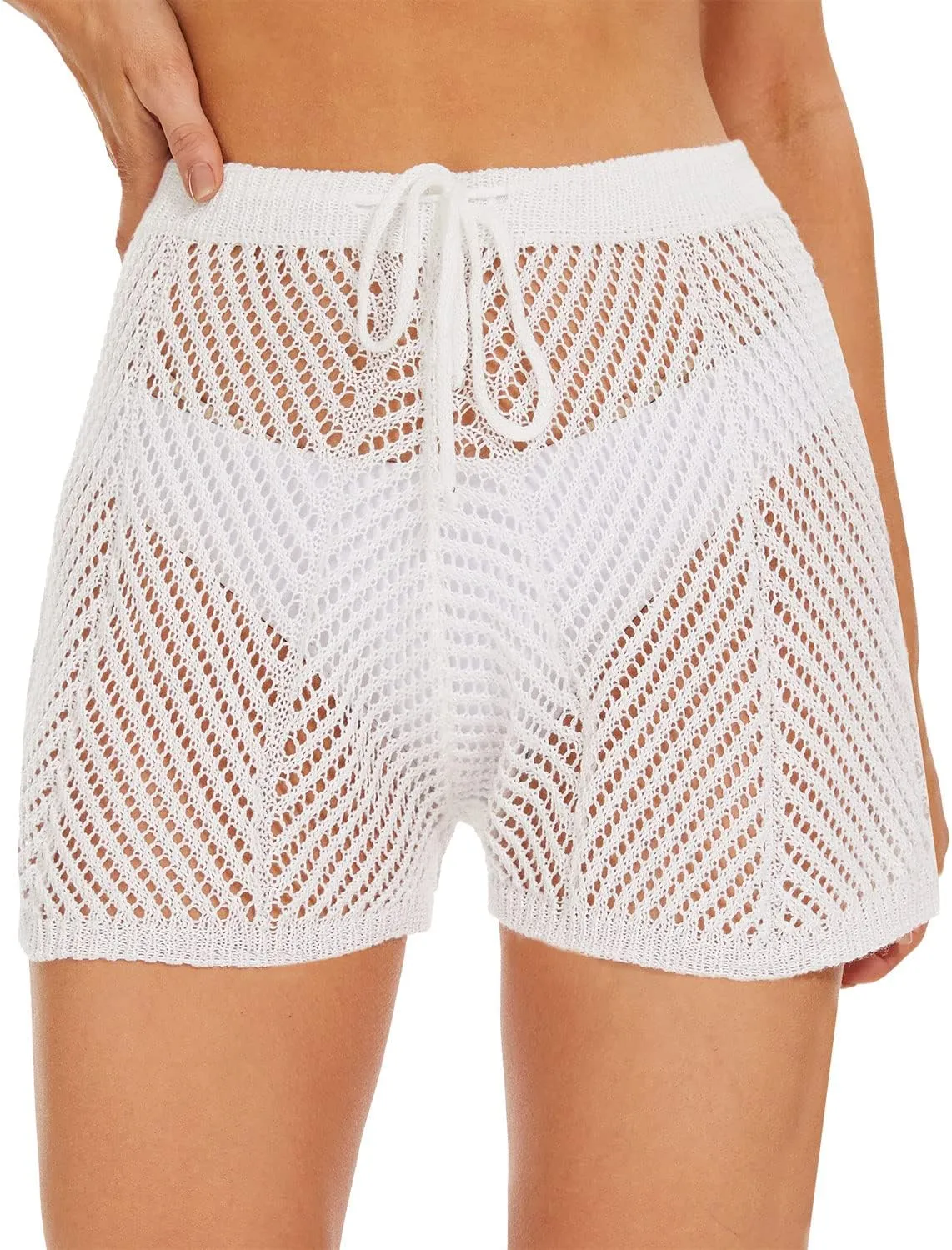 Jumppmile Womens Crochet Cover Up Shorts Hollow Out High Waist Knit Bathing Suit Bikini Swimsuit