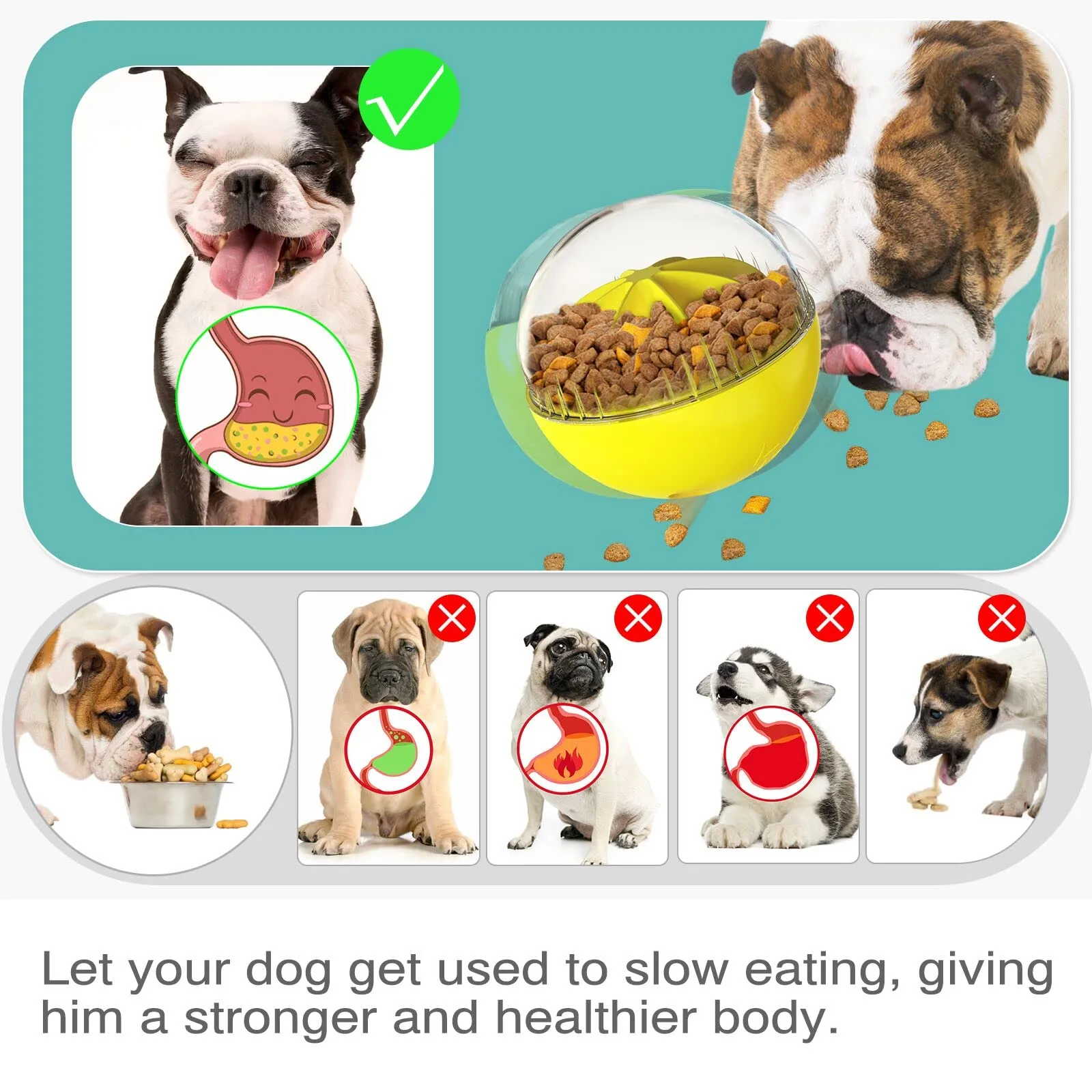 KADTC Dog Balls Adjustable Food Dispensing Treat Dispenser Dogs Puzzle Feeder Toy Wobble Wag Talking Giggle Squeaky Puppy Chew Indestructible Ball for Small/Medium/Large Aggressive Chewers Breed