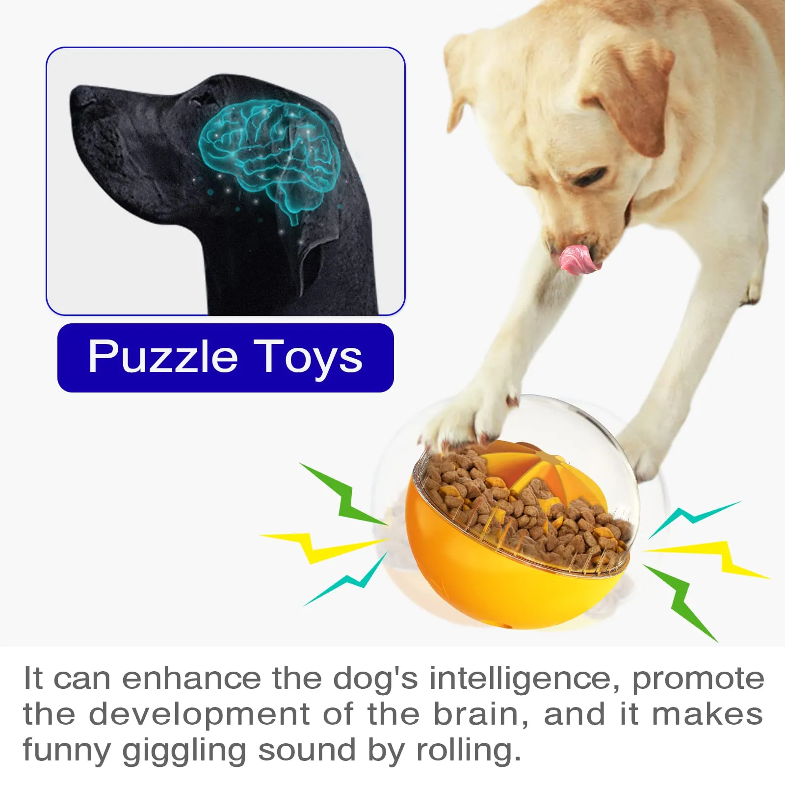 KADTC Dog Balls Adjustable Food Dispensing Treat Dispenser Dogs Puzzle Feeder Toy Wobble Wag Talking Giggle Squeaky Puppy Chew Indestructible Ball for Small/Medium/Large Aggressive Chewers Breed