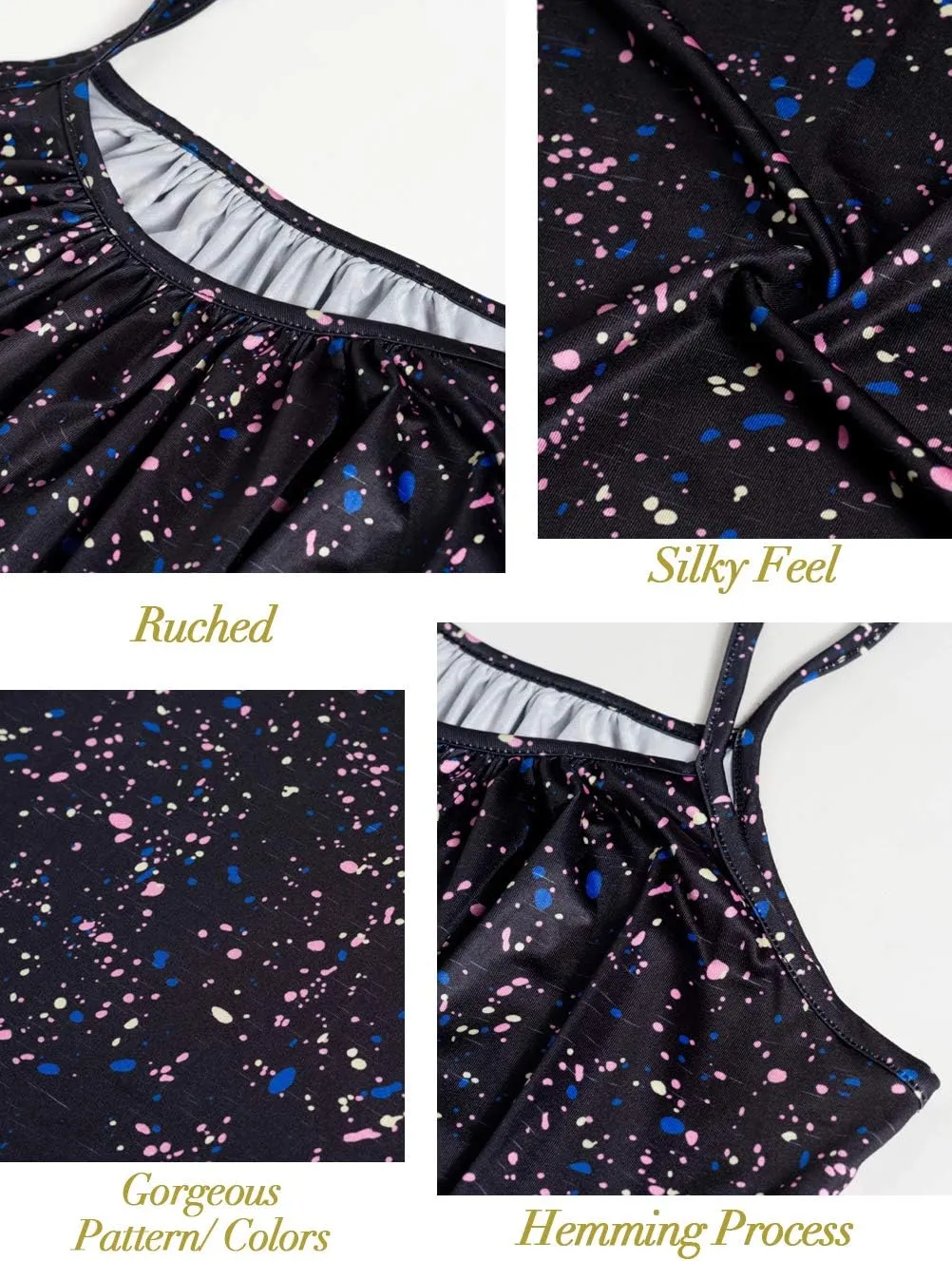 Kaei&Shi Print Long Vest,Flowy Tank Top for Women,Loose Cami,Pleated Dressy Swing Spaghetti Strap Camisole