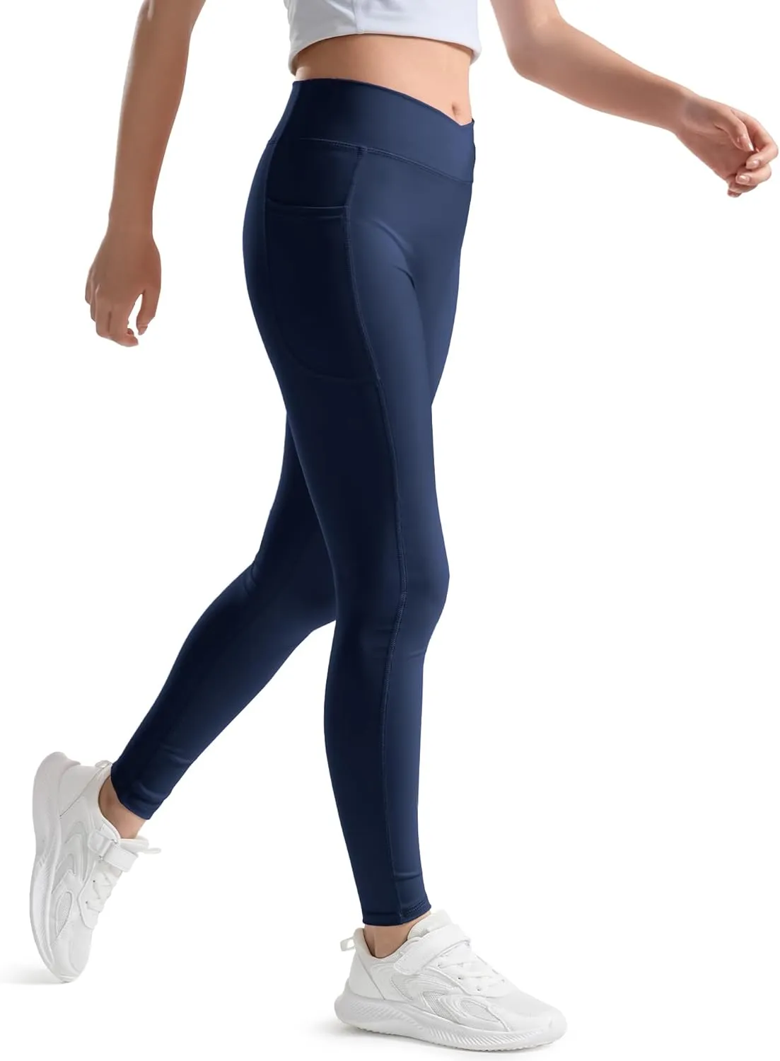 KEREDA Girls Athletic Leggings V Cross Yoga Pants Teen Girls with Pocket for Workout,Gym,Running,Dance