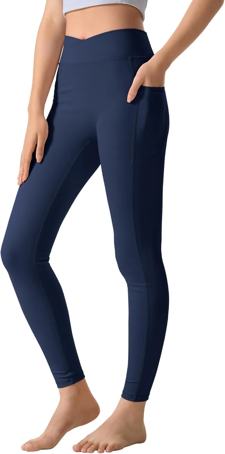 KEREDA Girls Athletic Leggings V Cross Yoga Pants Teen Girls with Pocket for Workout,Gym,Running,Dance