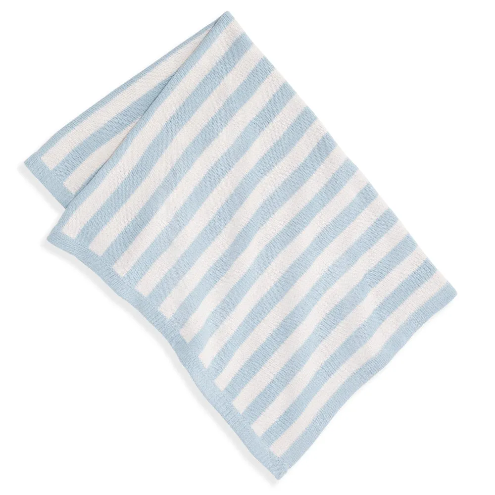 Knit Striped Baby Blanket -- Blue