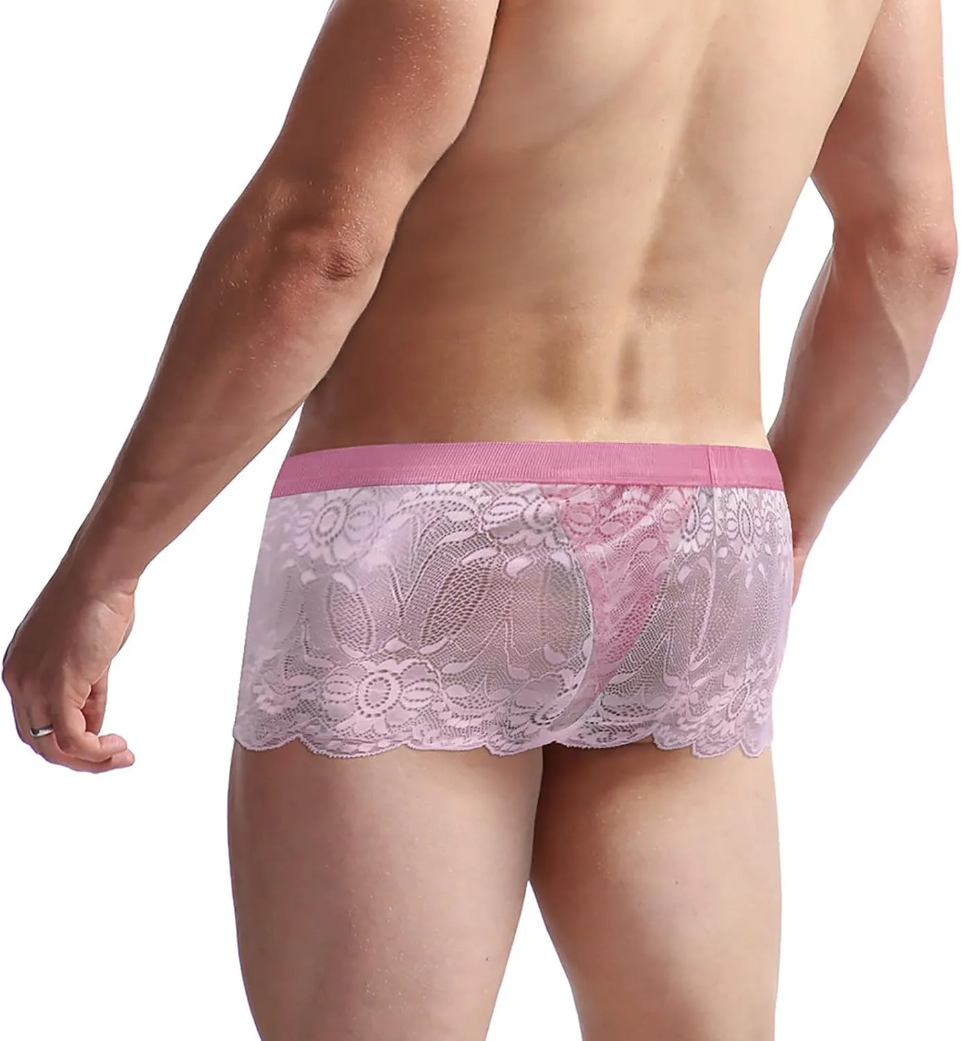 Lace Boxer Briefs for Men Cheeky Underwear Sexy Sissy Panties Low Rise Boxer Shorts for Sex Naughty