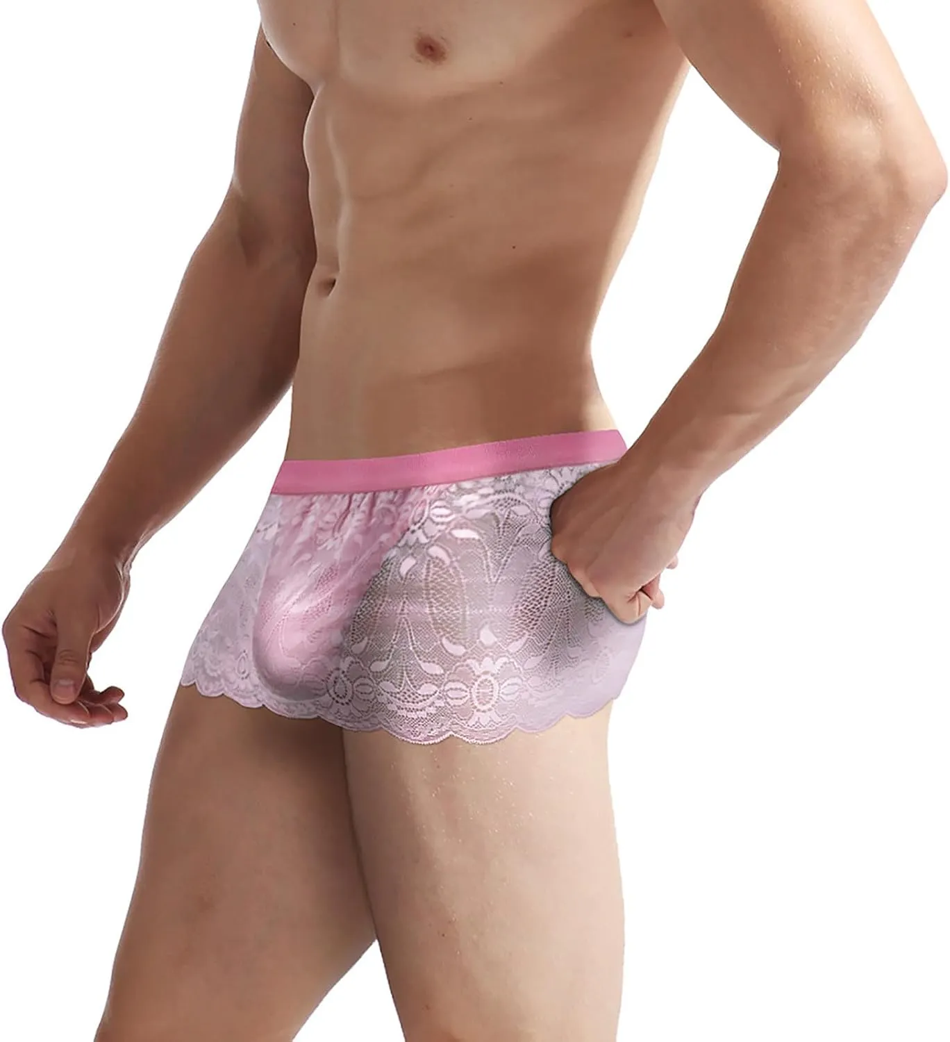 Lace Boxer Briefs for Men Cheeky Underwear Sexy Sissy Panties Low Rise Boxer Shorts for Sex Naughty