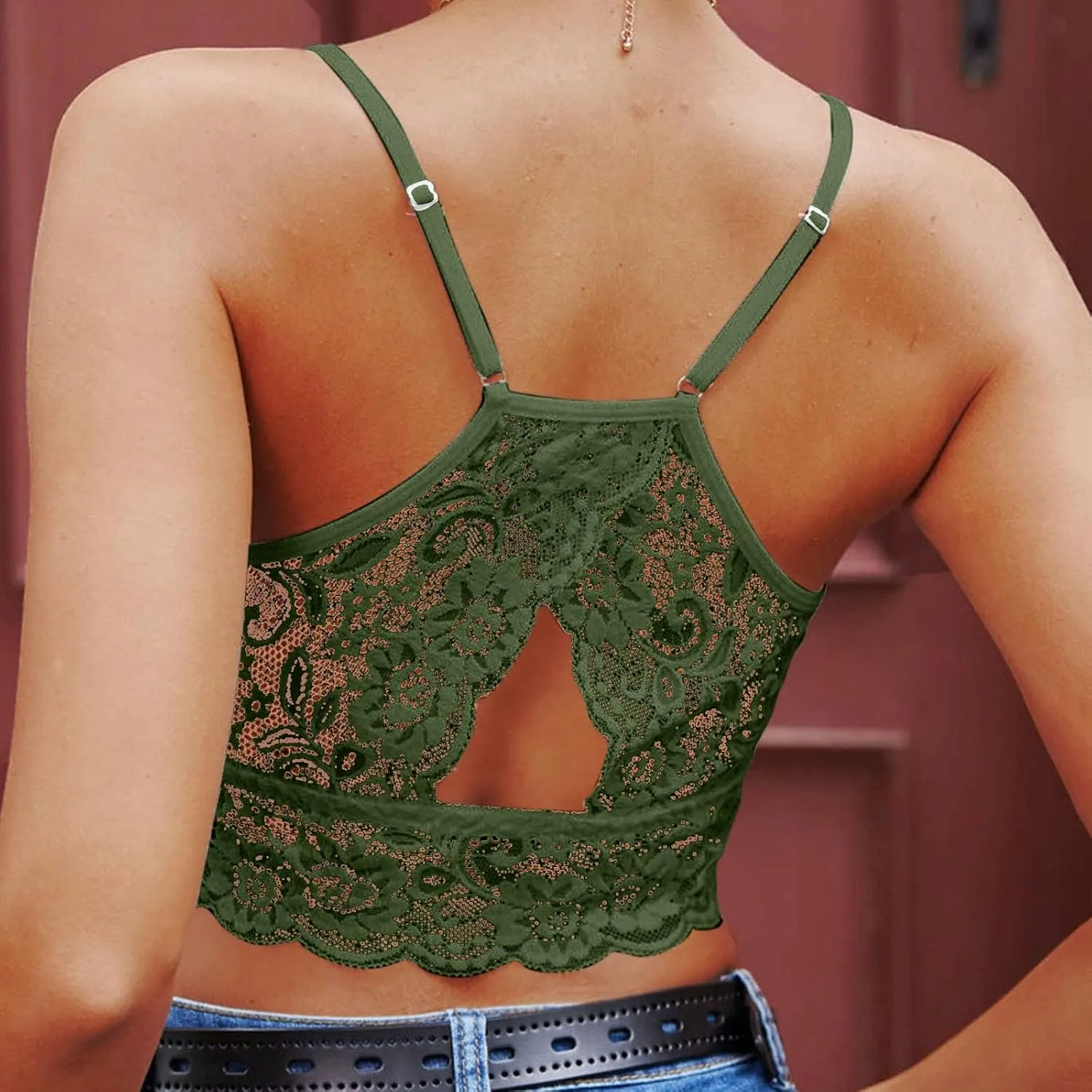 Lace Bralette for Women High Neck Camisoles Racerback Double-Layered Y2K Crop Top Wireless Sexy Floral Lace Bra