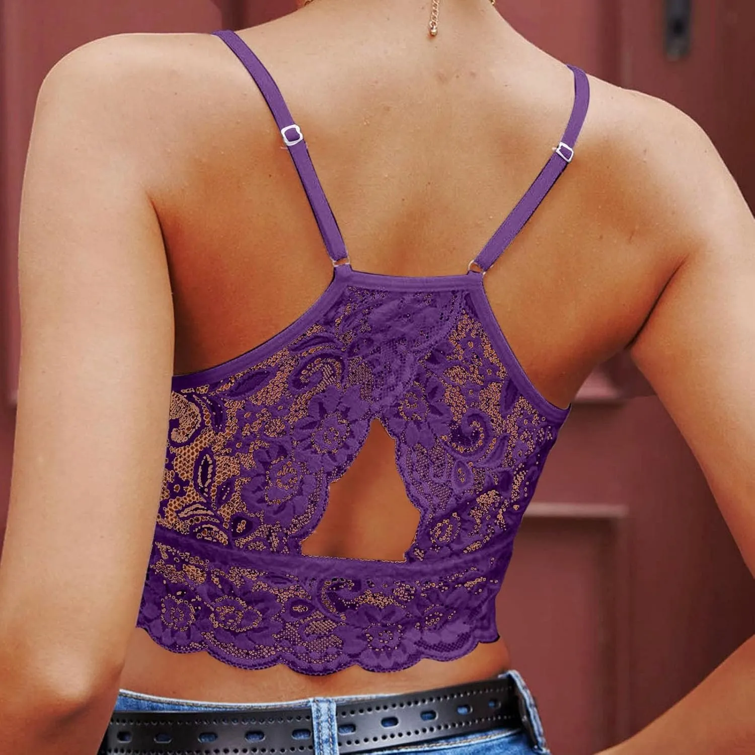 Lace Bralette for Women High Neck Camisoles Racerback Double-Layered Y2K Crop Top Wireless Sexy Floral Lace Bra