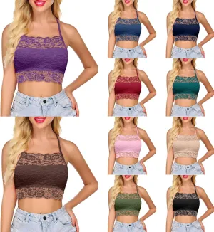 Lace Bralette for Women High Neck Camisoles Racerback Double-Layered Y2K Crop Top Wireless Sexy Floral Lace Bra