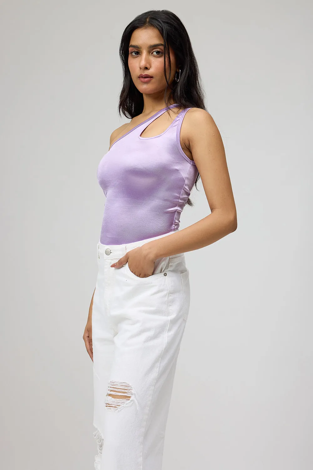 Lavender One Shoulder Bodysuit