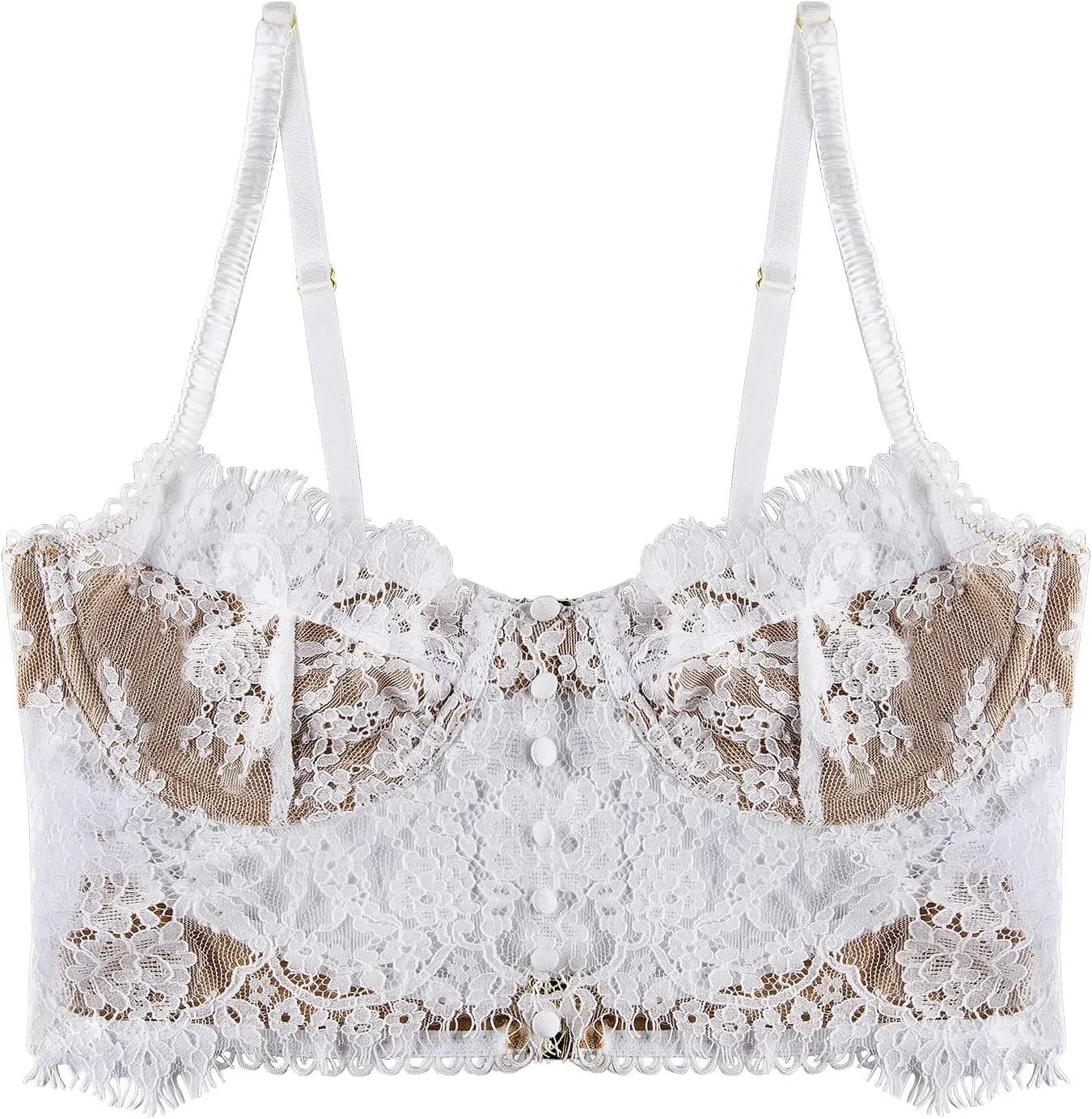 LINGERLOVE Lace Bralettes for Women Low-Necked Camisoles Lingerie Adjustable Strap Double-Layered Crop Tank Top