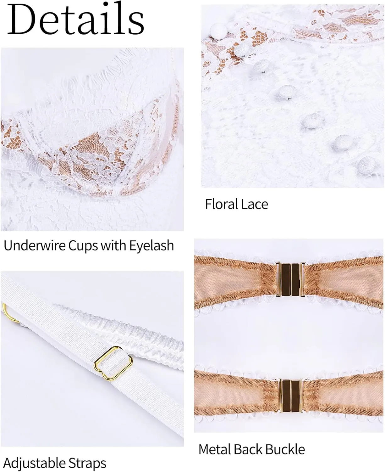 LINGERLOVE Lace Bralettes for Women Low-Necked Camisoles Lingerie Adjustable Strap Double-Layered Crop Tank Top