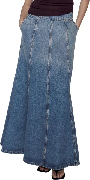 Long Denim Skirts for Women Floor Length A Line Flared Maxi Jean Skirts with Pockets