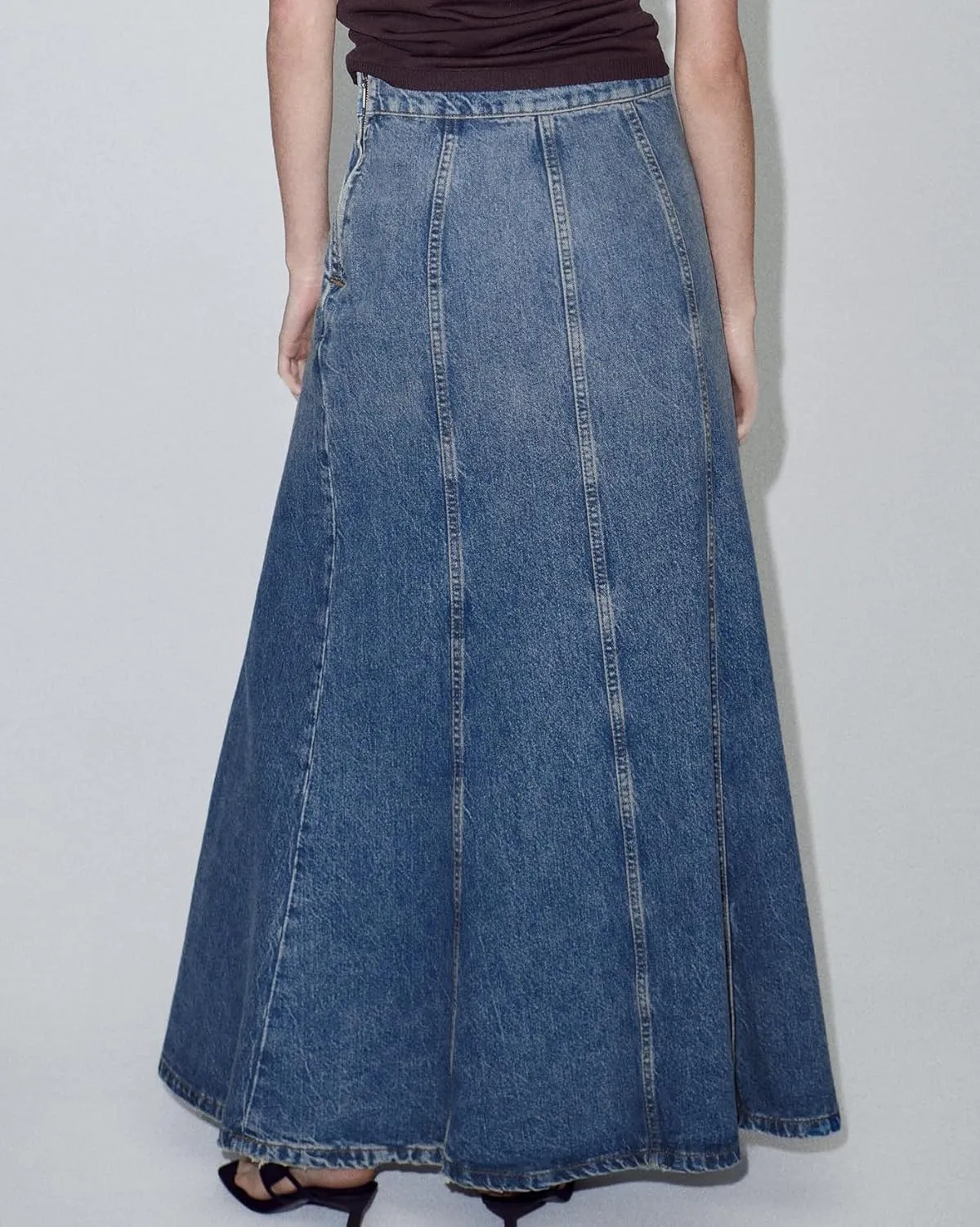 Long Denim Skirts for Women Floor Length A Line Flared Maxi Jean Skirts with Pockets