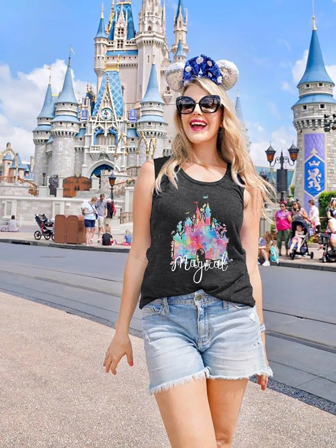 LUKYCILD Magic Castle Tank Top Women Magic Kingdom Shirts Graphic Tanks Summer Holiday Vacation Sleeveless Tops