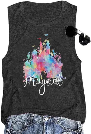 LUKYCILD Magic Castle Tank Top Women Magic Kingdom Shirts Graphic Tanks Summer Holiday Vacation Sleeveless Tops