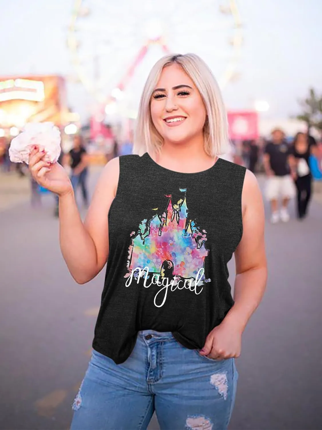 LUKYCILD Magic Castle Tank Top Women Magic Kingdom Shirts Graphic Tanks Summer Holiday Vacation Sleeveless Tops