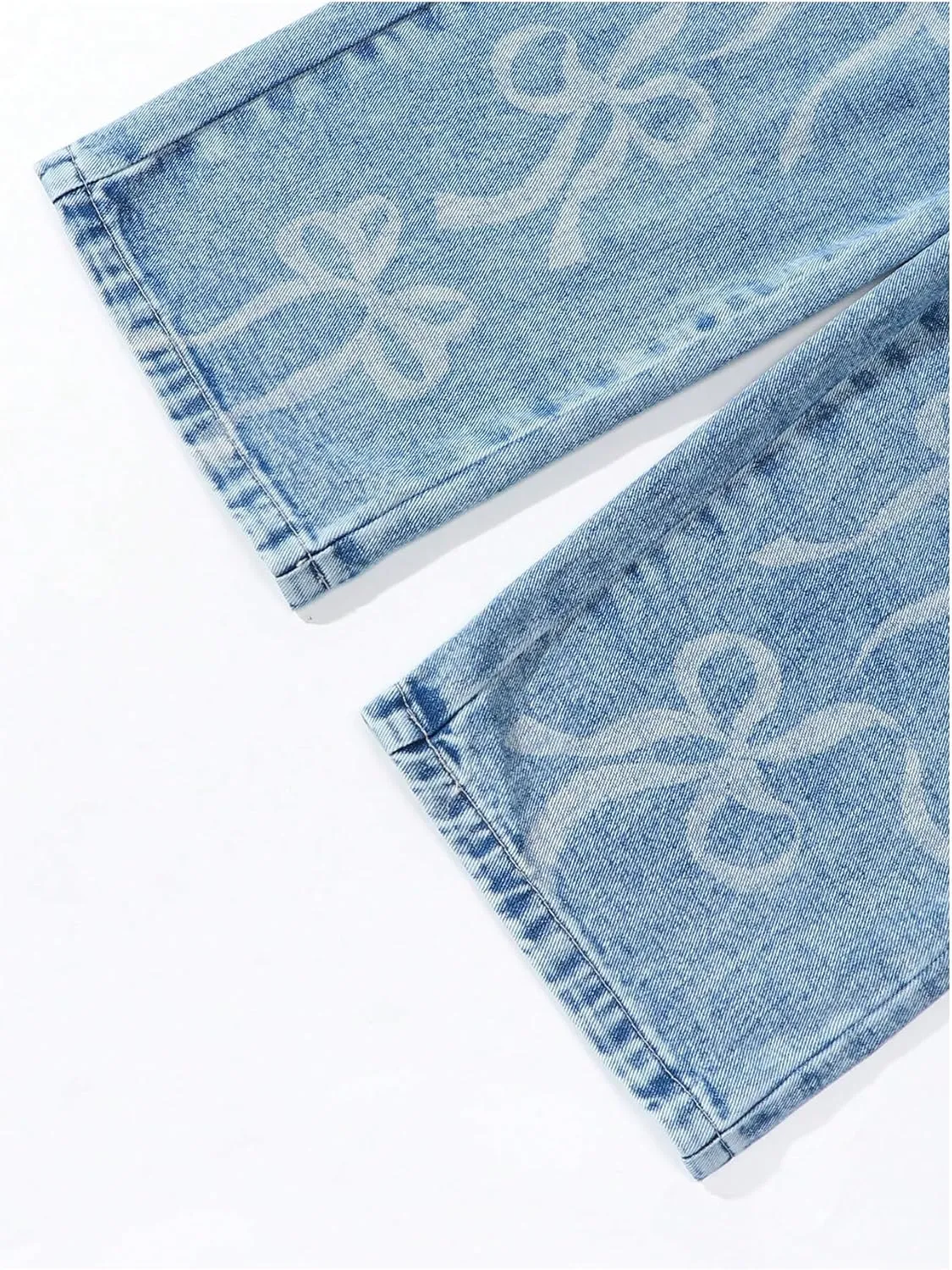 MakeMeChic Girl's Bow Knot Print Straight Leg Loose Fit Zip Fly Cute Jeans Denim Pants